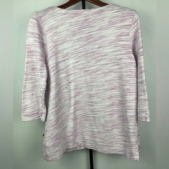 T by Talbots Purple White Textured Cotton Pullover 3/4 Sleeve Summer Sweater - Picture 6 of 6